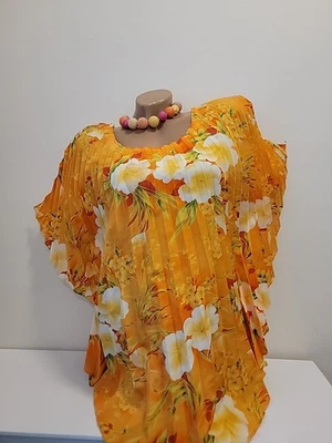 VTG 70s Pleated Accordion Tunic"Koawaiian" Hibiscus Floral Hawaiian Muumuu O/S - Image 1 of 4