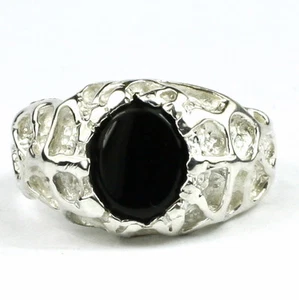 BLACK ONYX Sterling Silver Men's Ring, Handmade • SR168 - Picture 1 of 5