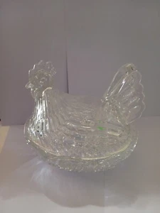 Vintage Clear Glass Chicken Hen on Nest - Picture 1 of 16