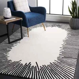 Modern black and white Hand-Tufted 100% Wool Handmade Area Rug Carpet - Picture 1 of 4