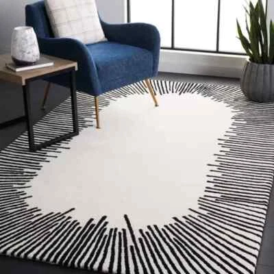 Modern black and white Hand-Tufted 100% Wool Handmade Area Rug Carpet - Image 1 of 4