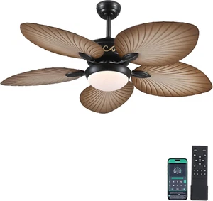 Tropical Ceiling Fans with Lights, 52 Inch Indoor Outdoor Palm Leaf Ceiling Fan - Picture 1 of 9