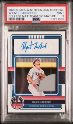 Wyatt Langford 2023 Stars & Stripes USA #CNTSWL jersey patch auto PSA 9 - Image 1 of 2