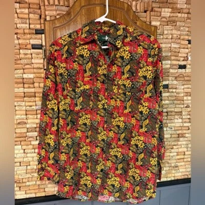 Vintage Hunt Club Mezcla Algodón Floral Paisley Botón Talla M Foto 1 de 4