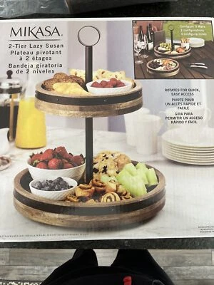 Mikasa Lazy Susan 2-tier Rotating Spinning Mango Wood - Brown - Image 1 of 4