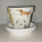Hand Decorated Terracotta Flower Plant Pot with Mixed Puppy Dog Breeds