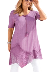 Mia Moda T-shirt top mauve plus size 18 22 26 30 34 tassel tie lace hem boho - Picture 1 of 9