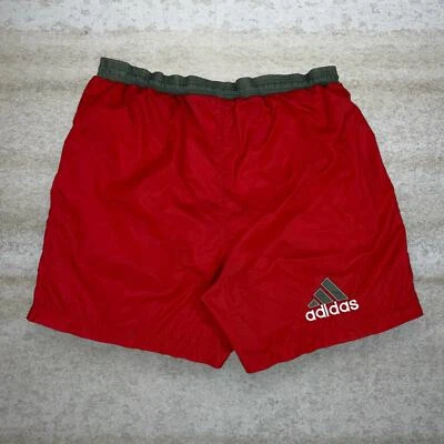 Pantalones Cortos de Natación Adidas Vintage Rojo Carmesí Gris Rayas Malla Forrados 7" Entrepierna Años 90 Foto 1 de 3