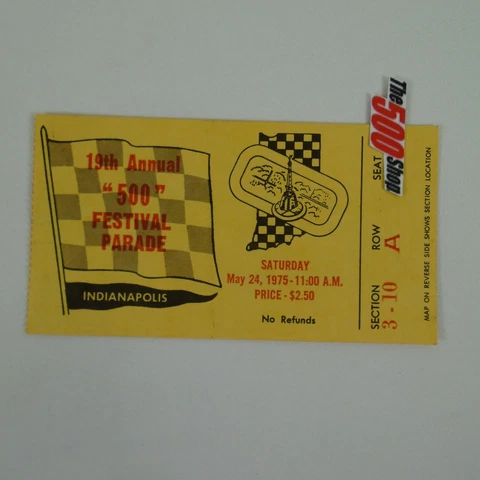 1975 Used 500 Festival Parade Ticket Stub - IndyCar Indianapolis 500 Indy Race Cover