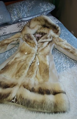 Vintage 70's Shillington Furs Leather Hooded Fox & Rabbit Fur Penny Lane Coat - Image 1 of 4