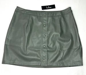 NWT Lulus Most Fab Olive Green Vegan Leather Button-Front Mini Skirt Size Large - Picture 1 of 7