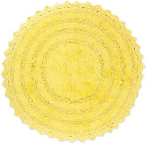 Yellow Reversible Bath Mat, Round, 27.5" Diameter Crochet Collection Bath Carpet