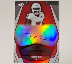 2023 Sage Low Series Football Jordan Mims Auto RC Prism Red Peak Performance - Picture 1 of 3