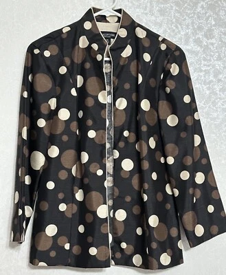 Perceptions Fitted Blazer Brown Cream Open Cardigan Mega Polka Dots Sz 10 - Image 1 of 4