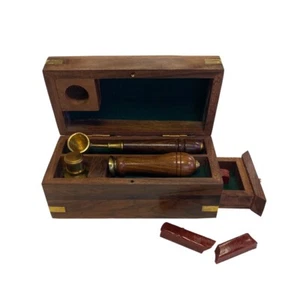 Kit de sello de cera de 5-1/2" en caja de madera - accesorios de escritura de estilo antiguo vintage - Imagen 1 de 4