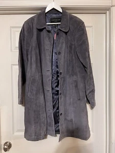 Centigrade Blue Grey Suede Full Length Woman's Coat XL Welt pocket Back Slit - Picture 1 of 9