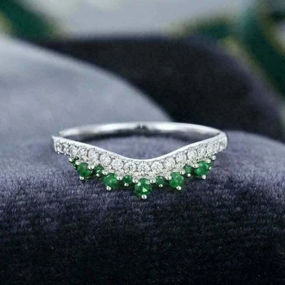 Lab Created 0.85CT Diamond Curved Wedding Band Ring 14K White Gold Plated Foto 1 de 4