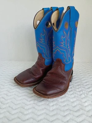 Cowboy Boots Youth Kids Childs Western Leather 11.5 Old West Blue Brown Nice - Image 1 of 4