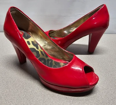 Zapatos de salón Madeline para mujer talla 9 charol rojo plataforma 3,5" tacón alto punta abierta Foto 1 de 4