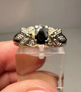 9ct Gold Sapphire & Diamond Ring Size N 1/2 - Imagen 1 de 12
