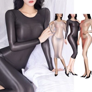 Woman Oil Silk Midi Dress See-through Bandage Babydoll Chemise Nightwear AU - Picture 1 of 28