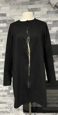 Chaqueta cárdigan Joan Vass New York L abrigo imitación cuero negro frente abierto Foto 1 de 4