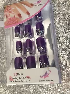 Set Künstliche Nägel NAIL ART 12 Kapseln + Kleber Violett Strass Glitzer - Bild 1 von 1