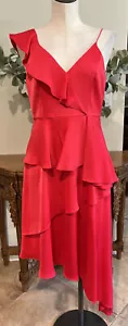 aidan mattox Wome 6 Pink Layered Ruffle Asymmetrical Midi Dress X - Picture 1 of 9
