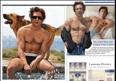 Джереми Аллен белый Calvin Klein фотосессия медведь газета статья вырезка - Изображение 1 из 3