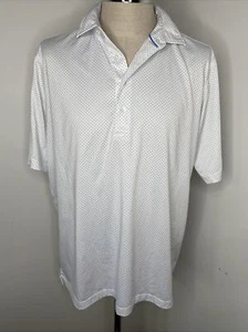 Donald Ross Golf Shirt Polo L Blue White Polka Dot Pattern Short Sleeve - Picture 1 of 9