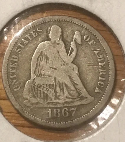 1867-s seated liberty dime , fine , scarce Cover