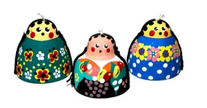 Juego de 3 campanas figurativas vintage de cerámica de arcilla arte popular - Imagen 1 de 8