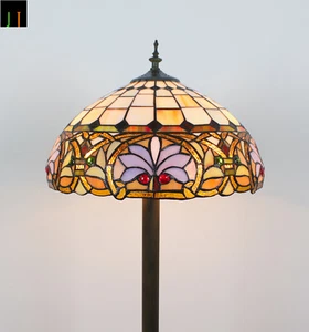 New Arrival JT Tiffany Stained Glass Victorian Ivory Large Shade Floor Lamp Art - Picture 1 of 12