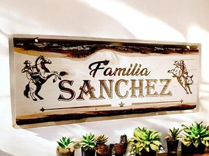 Personalized Engraved Wood Sign 23" Large Rectangle Basswood. Horse & Horseshoe - Picture 1 of 6