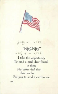Postal Fifty Fifty Poema Bandera de los Estados Unidos 4 de julio Día de la Independencia pm 1916 - Imagen 1 de 2