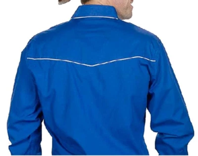 Camisa Occidental Para Hombre Mezcla Algodón Retro Hoja Bordada-Azul Real-Mediana, Usada Foto 1 de 4