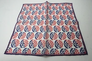 Isaia Cherry Red White Blue Geometric Floral Silk Blend Pocket Square Italy New - Picture 1 of 4