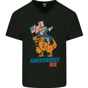 Camiseta de algodón con cuello en V Amerisaurus T-Rex Dabbing Tío Sam EE. UU. para hombre - Imagen 1 de 43
