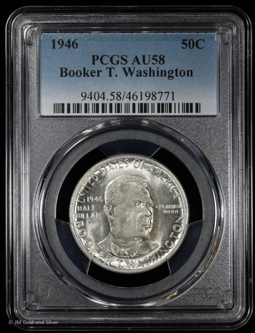 1946 50c Booker T. Washington Commemorative Half Dollar PCGS AU 58 Cover