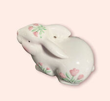 Decor Vintage Ceramic Easter Bunny Rabbit Figurine Creme With Pink Tulips