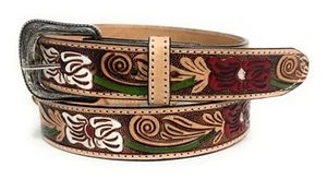 KIDS WESTERN LEATHER BELT,  GIRLS FLORAL DECORATED COWBOY COWGIRL RODEO BELT - Picture 1 of 12
