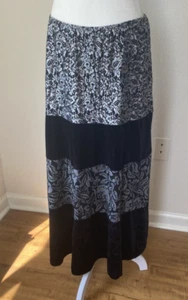 Coldwater Creek Stufen schwarz Blumen Samt Maxirock Damen Large USA - Bild 1 von 7