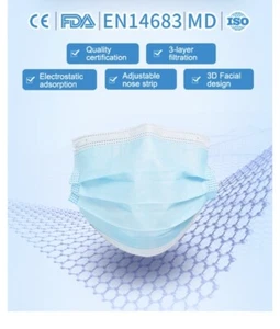50 NEW Quality Face Mask Medical Surgical Dental Disposable 3-Ply, FREE SHIPPING - Picture 1 of 3