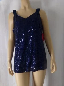 VNCE CAMUTO Tank Top Small Navy blue embellished Sparkle Shine Party NWT - Picture 1 of 5