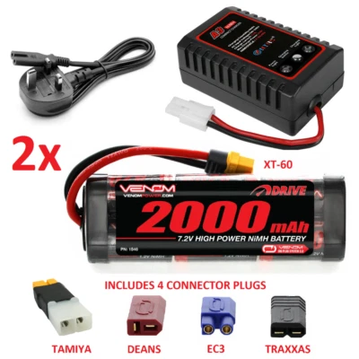 Tamiya RC Car Battery 2x 7.2v 2000mah NiMH Rechargeable Battery 2ah FAST CHARGER - Image 1 of 4