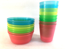 8 Plastic Pastel Cereal Bowls & Matching Juice Glasses w/Rings