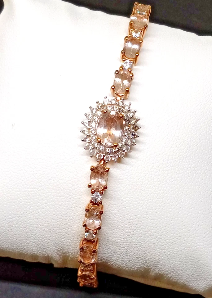 6.4 克拉 Marropino 摩根石锆石 Bolo 手镯 Vermeil,玫瑰金纯银 — 第 1/4 张图片