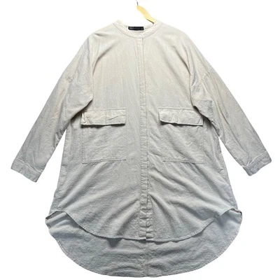 ZANZEA  5XL Beige Long Sleeve Tunic Shirt Dress Cotton BOHO Coastal Button Down - Image 1 of 4