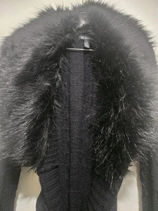 INC INTERNATL CONCEPTS RIBBED KNEE HVY SWTR DETACH FAUX FUR DK BLACK BEAUTIFUL  - Picture 1 of 17