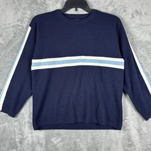 VINTAGE Unionbay Sweater Youth M Y2K Blue Striped Acrylic Formal Casual - Picture 1 of 5